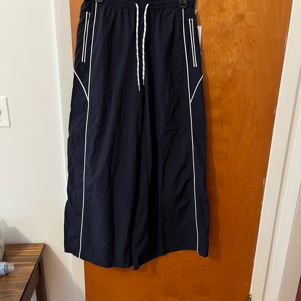 Navy Wide-Leg Pants with White Trim